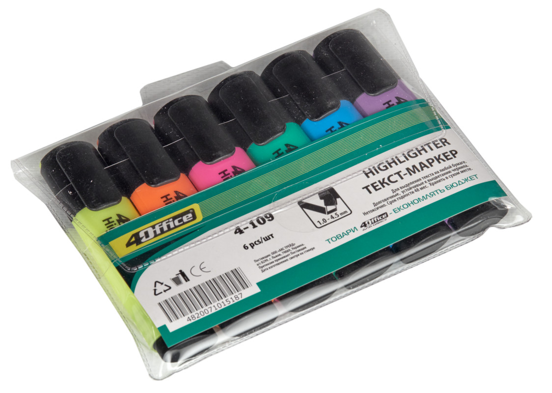 Набір 4OFFICE із 6-ти текстових-маркерів (4-109/6), різнокольорові